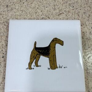 Charming Dog Illustration Ceramic Tile - Brown and Black
